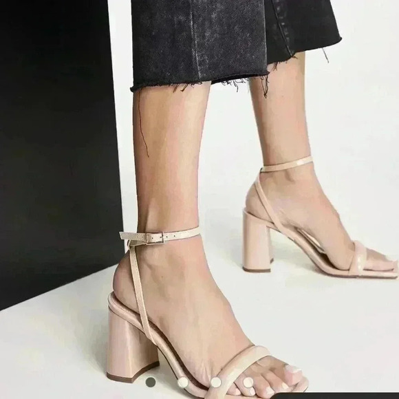 ASOS DESIGN Hilton Barely There Block Heeled Sandal Beige Heel 3" Strappy Size 9 - Picture 11 of 12
